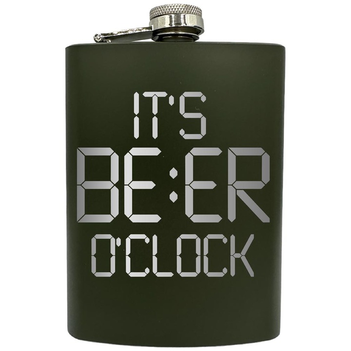 Plosca gravata din otel inoxidabil, de 8oz 240 ml pentru bauturi fine, It's Beer O'Clock, Verde, ZNF 122