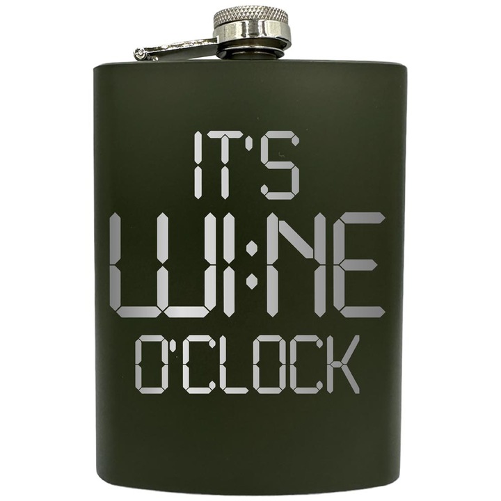 Plosca gravata din otel inoxidabil, de 8oz 240 ml pentru bauturi fine, It's Wine O'Clock, Verde, ZNF 124