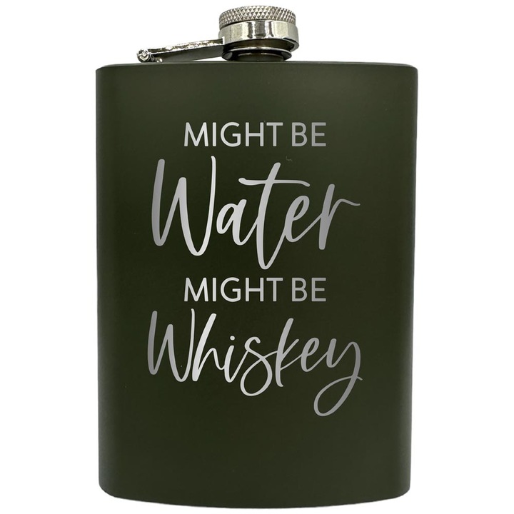 Plosca gravata din otel inoxidabil, de 8oz 240 ml pentru bauturi fine, Might Be Water, Verde, ZNF 145