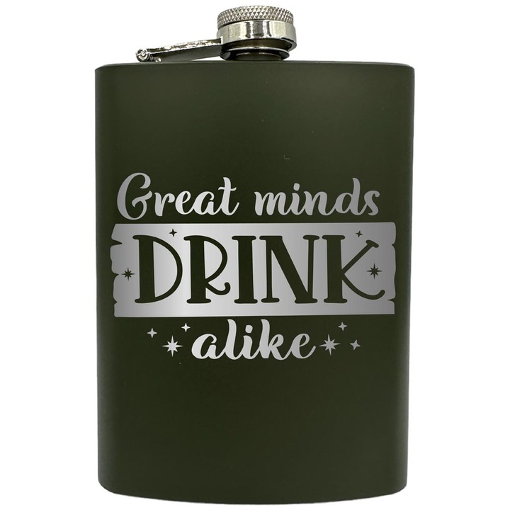 Plosca gravata din otel inoxidabil, de 8oz 240 ml pentru bauturi fine, Great Minds Drink Alike, Verde, ZNF 100