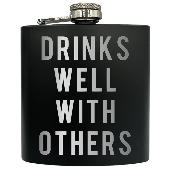 Plosca gravata din otel inoxidabil, de 6oz 180 ml pentru bauturi fine, Drinks Well With Others, Negru, FKF 91