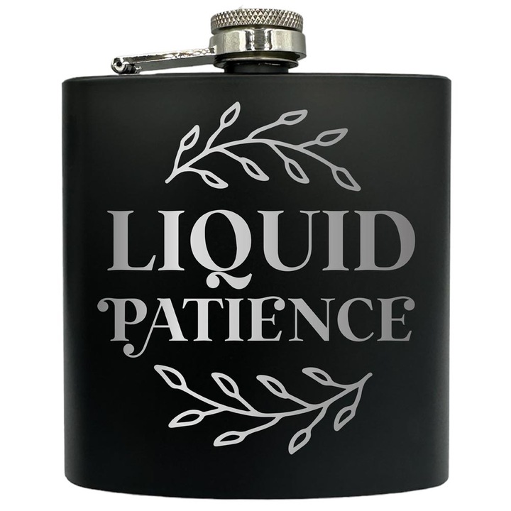 Plosca gravata din otel inoxidabil, de 6oz 180 ml pentru bauturi fine, Liquid Patience, Negru, FKF 138