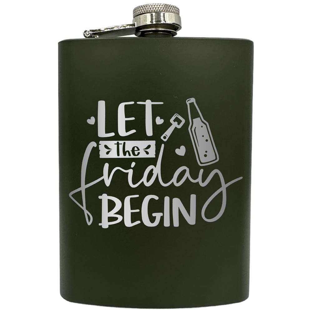 Plosca gravata din otel inoxidabil, de 8oz 240 ml pentru bauturi fine, Let's The Friday Begin, Verde, ZNF 133