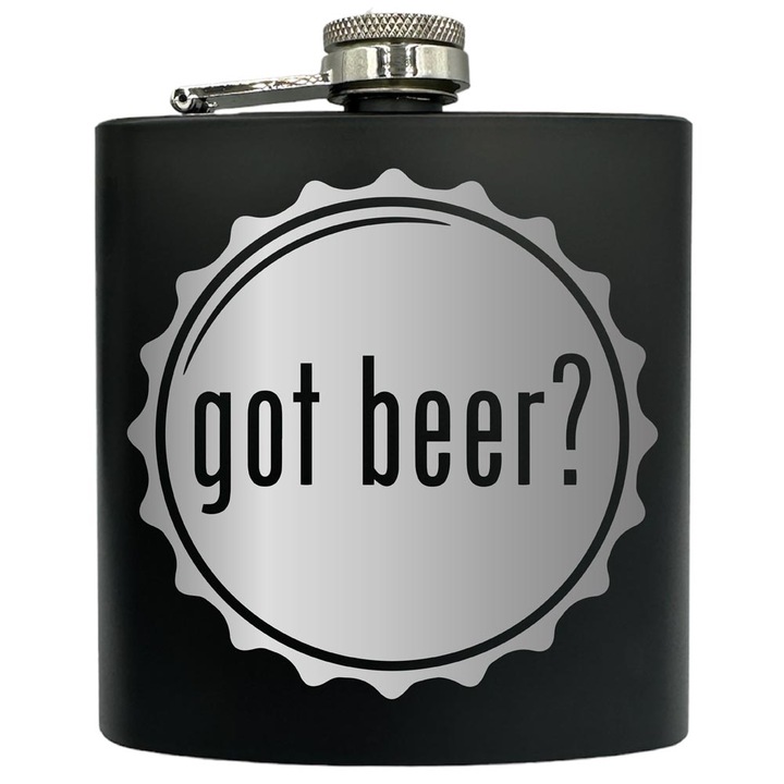Plosca gravata din otel inoxidabil, de 6oz 180 ml pentru bauturi fine, Got Beer?, Negru, FKF 99
