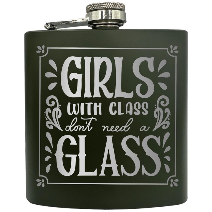 Plosca gravata din otel inoxidabil, de 6oz 180 ml pentru bauturi fine, Girls, Verde, ZKF 10