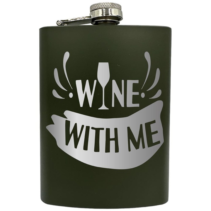 Plosca gravata din otel inoxidabil, de 8oz 240 ml pentru bauturi fine, Wine With Me, Verde, ZNF 228
