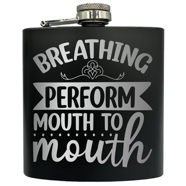 Plosca gravata din otel inoxidabil, de 6oz 180 ml pentru bauturi fine, Breathing Perform Mouth To Mouth, Negru, FKF 56