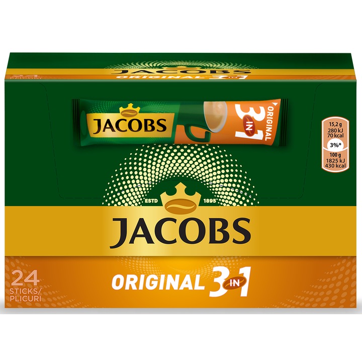 Cafea instant Jacobs 3 in 1 Original, 15.2 g x 24 plicuri