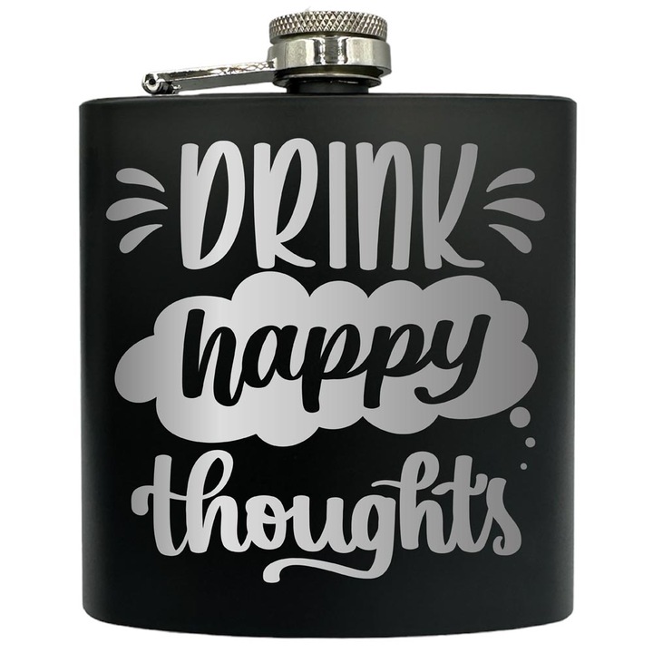 Plosca gravata din otel inoxidabil, de 6oz 180 ml pentru bauturi fine, Drink Happy, Negru, FKF 6