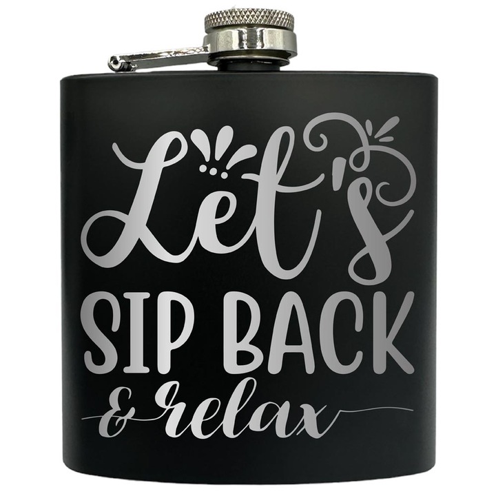 Plosca gravata din otel inoxidabil, de 6oz 180 ml pentru bauturi fine, Let's Sip Back, Negru, FKF 132
