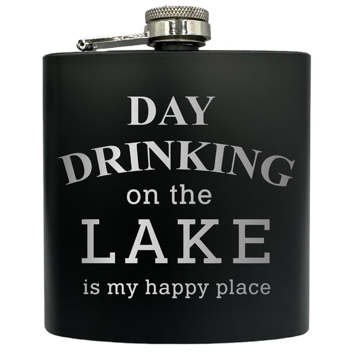 Plosca gravata din otel inoxidabil, de 6oz 180 ml pentru bauturi fine, Drinking On The Lake, Negru, FKF 61