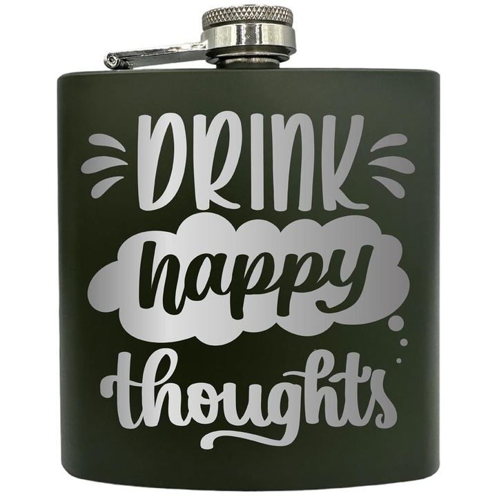 Plosca gravata din otel inoxidabil, de 6oz 180 ml pentru bauturi fine, Drink Happy, Verde, ZKF 6