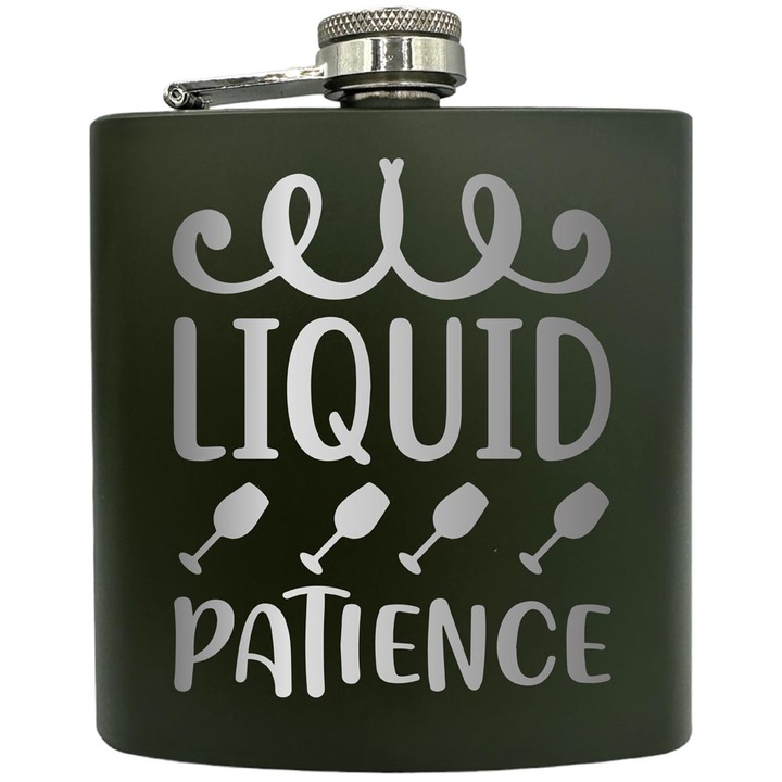 Plosca gravata din otel inoxidabil, de 6oz 180 ml pentru bauturi fine, Liquid Patience, Verde, ZKF 136