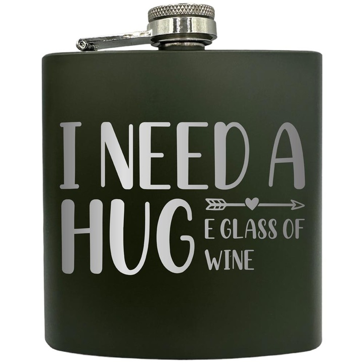 Gravírozott flaska, rozsdamentes acél, 8oz (240ml), I N eed A Huge Glass Of Wine, Zöld, ZKF 108