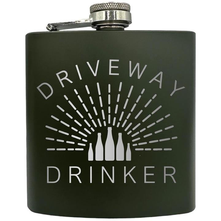 Plosca gravata din otel inoxidabil, de 6oz 180 ml pentru bauturi fine, Drive Way Drinker, Verde, ZKF 92