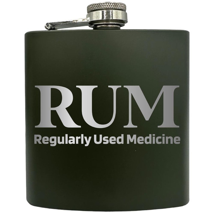 Plosca gravata din otel inoxidabil, de 6oz 180 ml pentru bauturi fine, RUM-Regular Used Medicine, Verde, ZKF 161