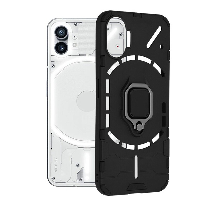 Защитен калъф, съвместим с Nothing Phone 1, силиконов щит, с пръстен, TPU, черен