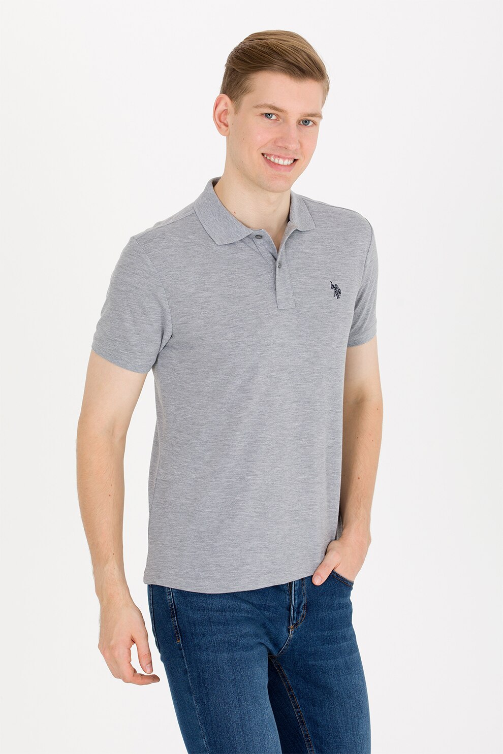 U S Polo Assn Tricou Polo Slim Fit De Bumbac Gri M Emag Ro