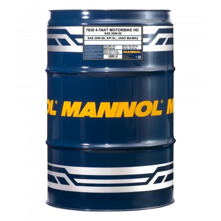 Ulei motor Motorbike 4T, Mannol, 20W50, 60 l