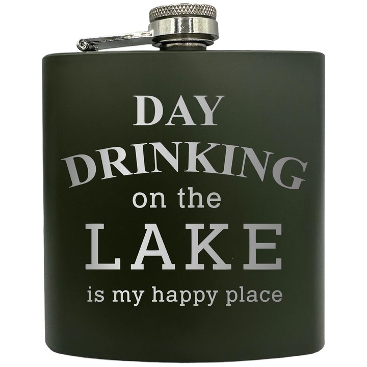 Plosca gravata din otel inoxidabil, de 6oz 180 ml pentru bauturi fine, Drinking On The Lake, Verde, ZKF 61