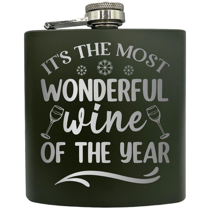 Plosca gravata din otel inoxidabil, de 6oz 180 ml pentru bauturi fine, It's The Most Wonderful Wine, Verde, ZKF 123