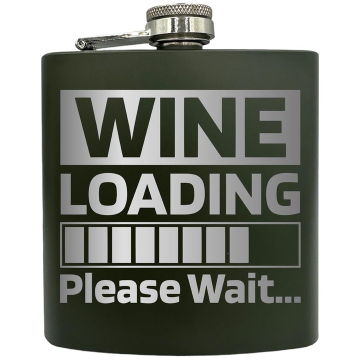 Plosca gravata din otel inoxidabil, de 6oz 180 ml pentru bauturi fine, Wine Loading Please Wait, Verde, ZKF 226