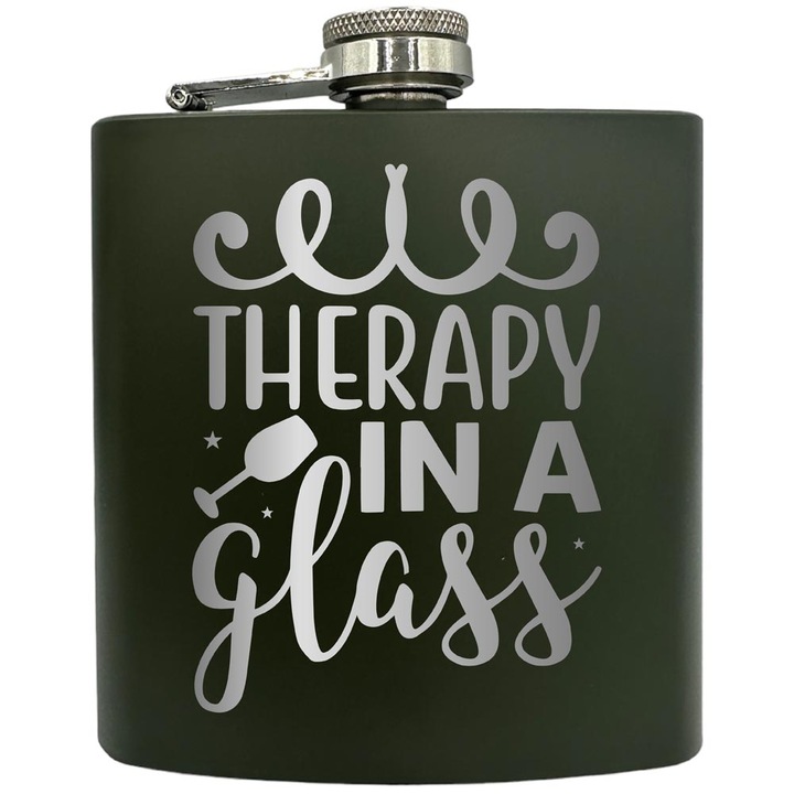 Gravírozott flaska, rozsdamentes acél, 8oz (240ml), Therapy In A Glass, Zöld, ZKF 176