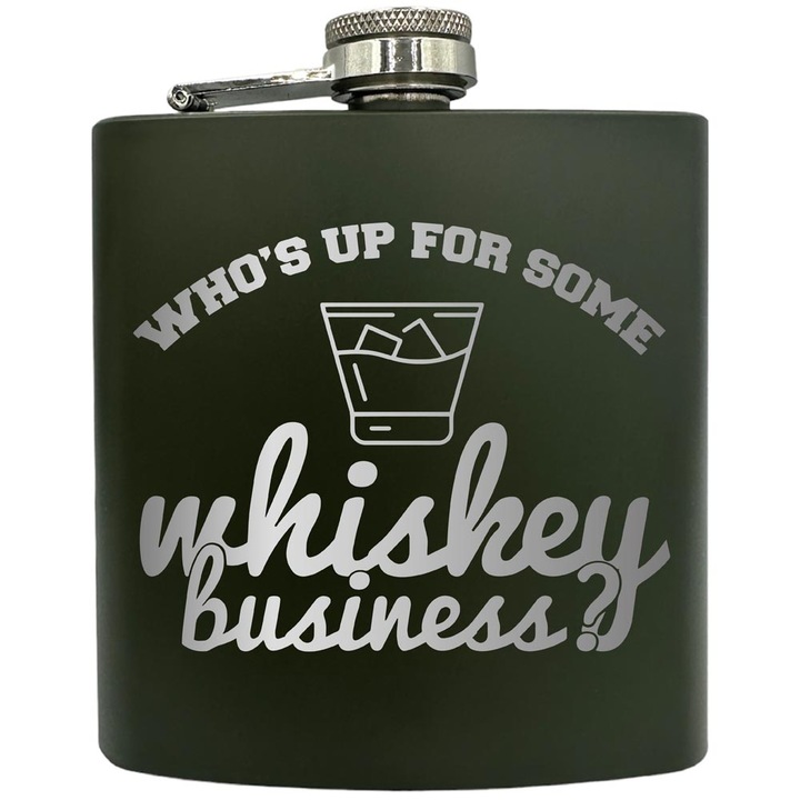 Plosca gravata din otel inoxidabil, de 6oz 180 ml pentru bauturi fine, Whiskey Business, Verde, ZKF 203