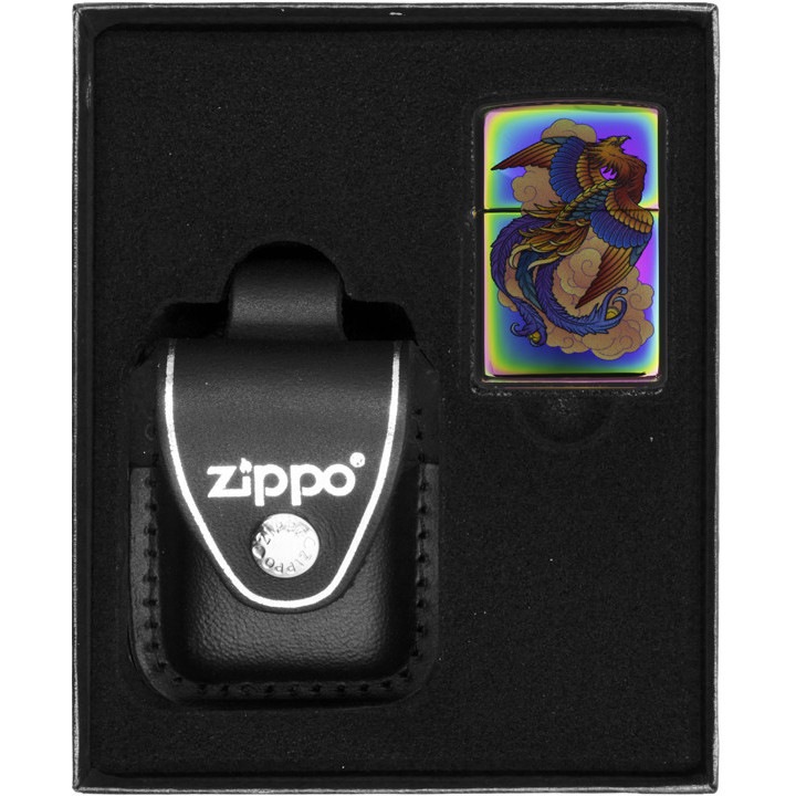 Set husa si bricheta, Zippo, Model Phoenix, Negru/multicolor