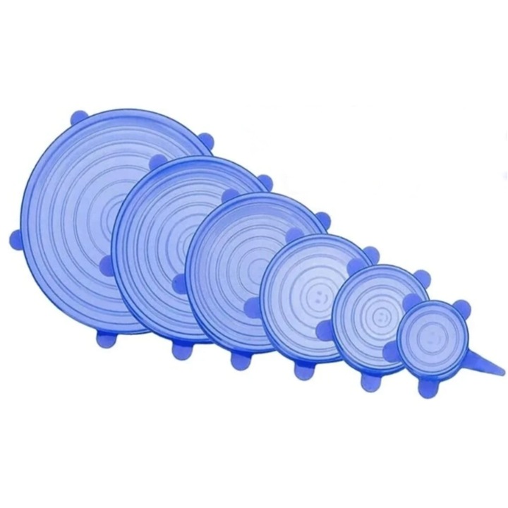 Set 6 capace pentru alimente flexibile din silicon transparent albastru