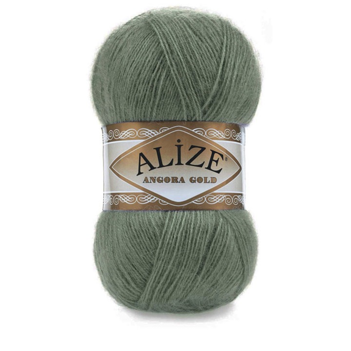 Fir textil, Alize Angora Gold 180, pentru crosetat si tricotat, lana, verde, 550m