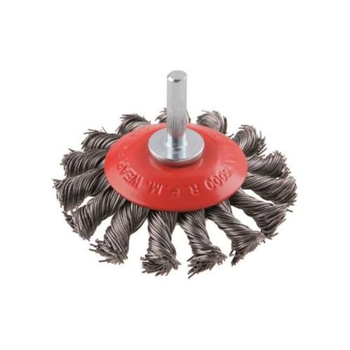 Tál drótkefe, rúd 6mm, 75mm, piros/fekete