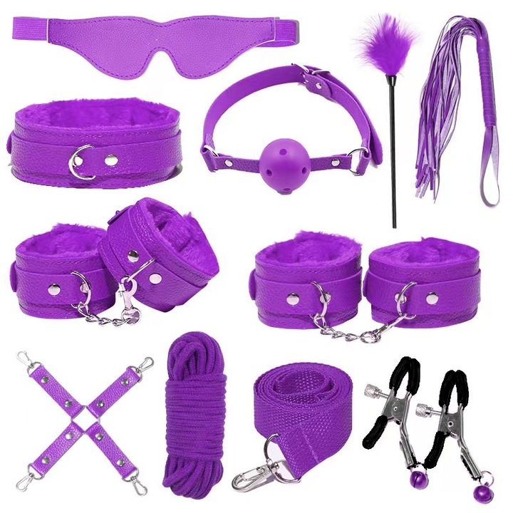 Set 11 jucarii pentru adulti, EJANBO BDSM, Piele ecologica, Mov