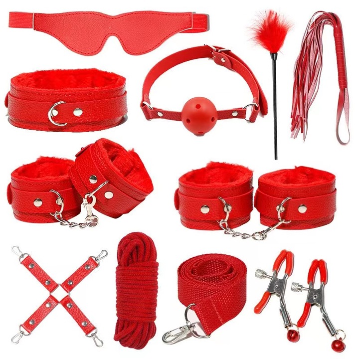 Set 11 jucarii pentru adulti, EJANBO BDSM, Piele ecologica, Rosu