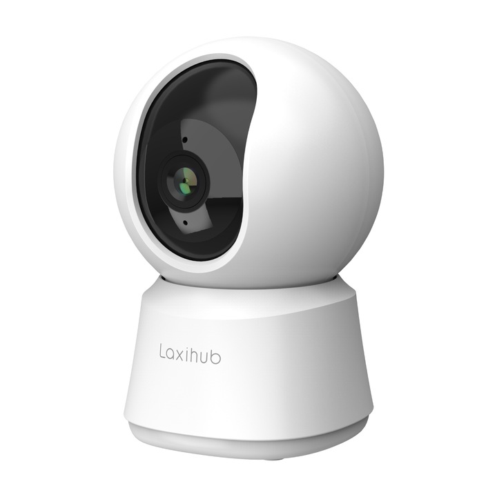 Camera de supraveghere, UHD 2K/3MP Laxihub P2T, Wifi, Vedere nocturna, Compatibil cu Alexa/Google, Alb