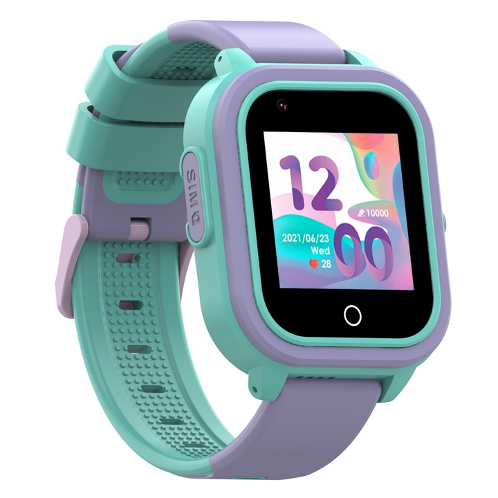 Смарт часовник за деца Bemi, 1.4 инча, GPS, 4G, Виолетов/Зелен