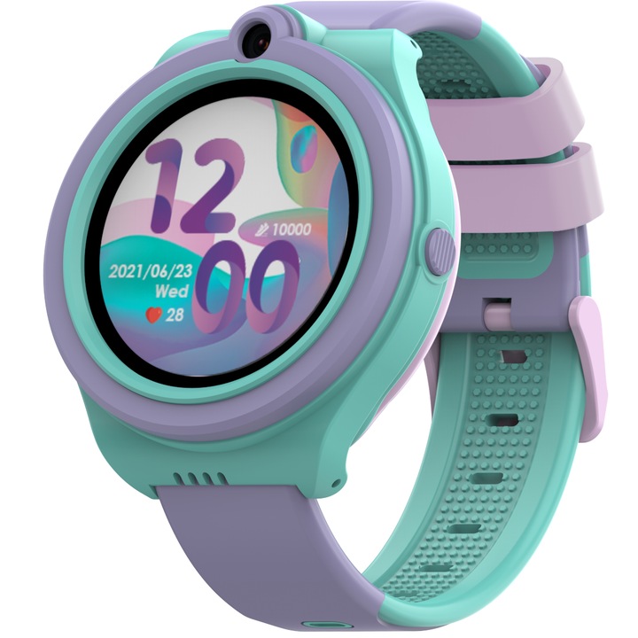 Смарт часовник за деца BEMI, 1.3 инча, 4G, GPS, Кръгъл, Виолетов/Син