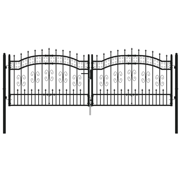Оградна врата с пики vidaXL, Черна, 305x151 см, Прахово боядисана стомана, 30.1 Kg