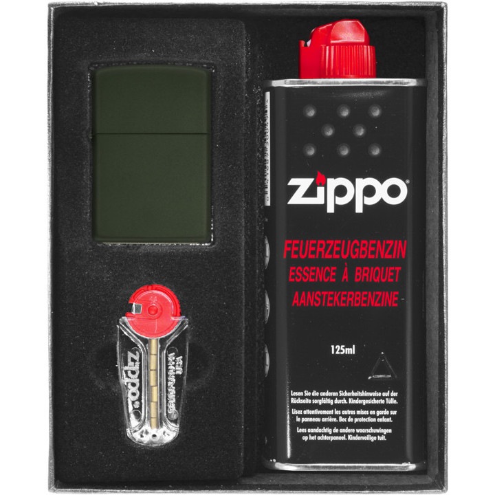Set cadou cu bricheta si gaz Matte, Zippo, Verde