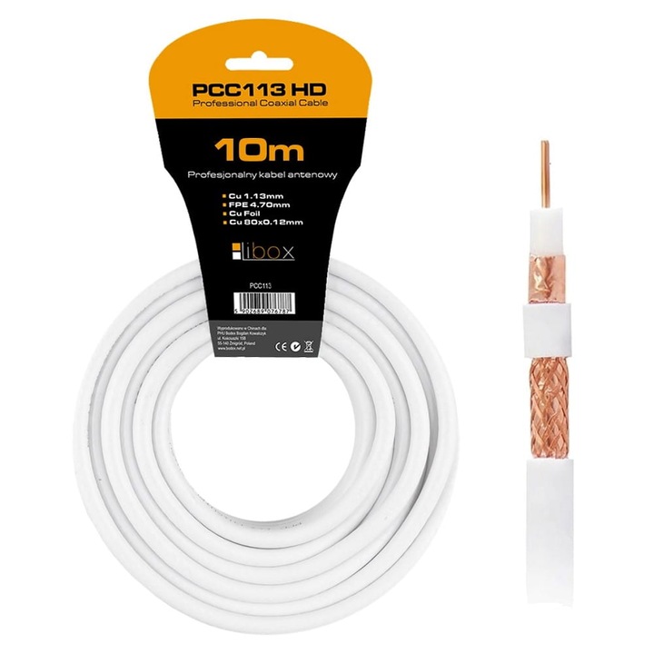 Cablu coaxial, Libox, 10 m, Alb
