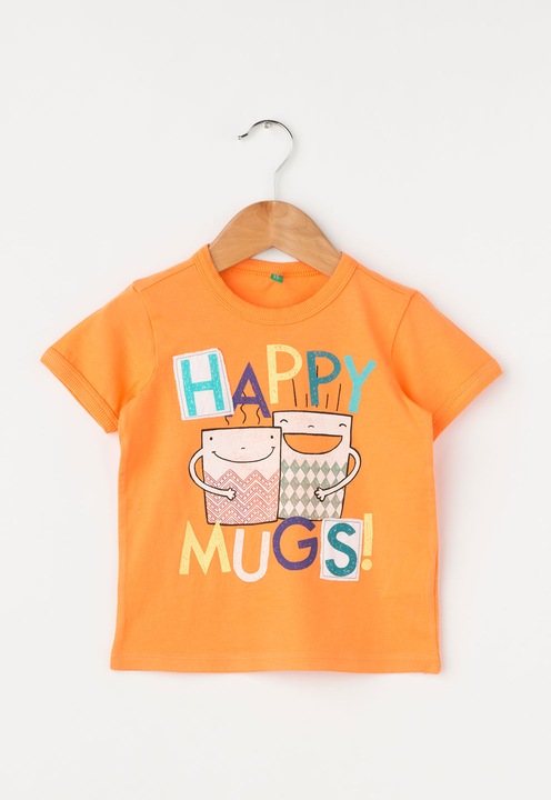 United Colors Of Benetton Tricou oranj cu imprimeu si aplicatii 1Y
