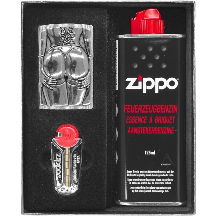 Set cadou cu bricheta si gaz Stocking Girl, Zippo, Gri/Negru