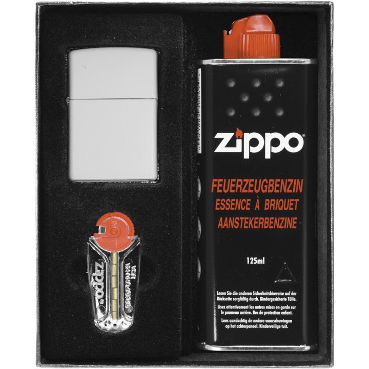 Set cadou cu bricheta si gaz Matte, Zippo, Alb