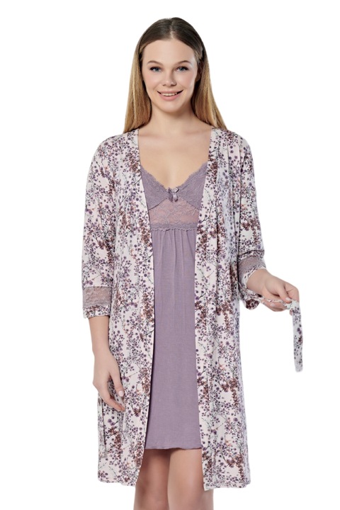 Set 2 piese, halat dama cu camasa de noapte, Daniela