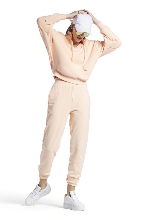 Reebok, Pantaloni sport cu talie inalta si detaliu logo Classics, Piersica, M