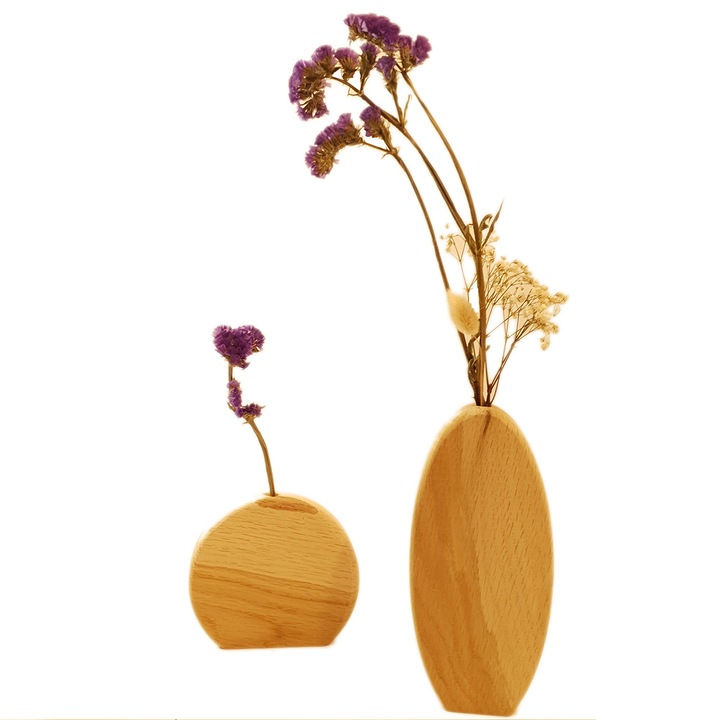 Set de 2 vaze decorative din lemn de stejar Romanesc, stil modern, minimalist