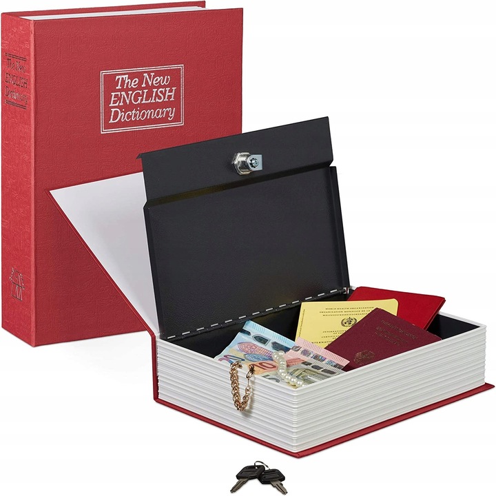 Seif metalic KORBI, caseta pentru bani, rosie, 18x12x5,5cm, cu inchidere pe cheie, set 2 chei