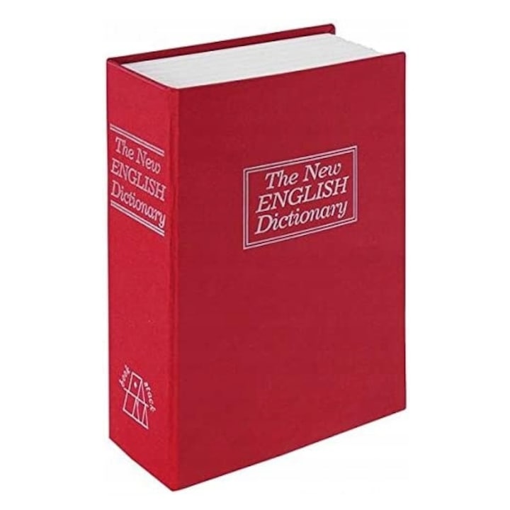 Caseta de valori, cutie metalica cu cheie, portabila, tip carte, Dictionar, maro, 18×11.5×5.5 cm