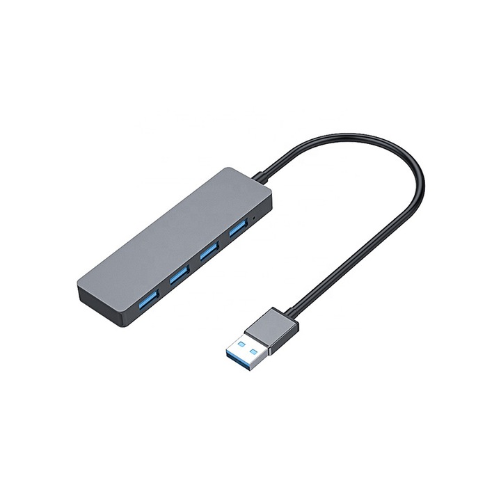 Hub Multiport 4 in 1 TechDelivery, USB 3.0 la 4 x USB 3.0, Aluminium, Space Gray