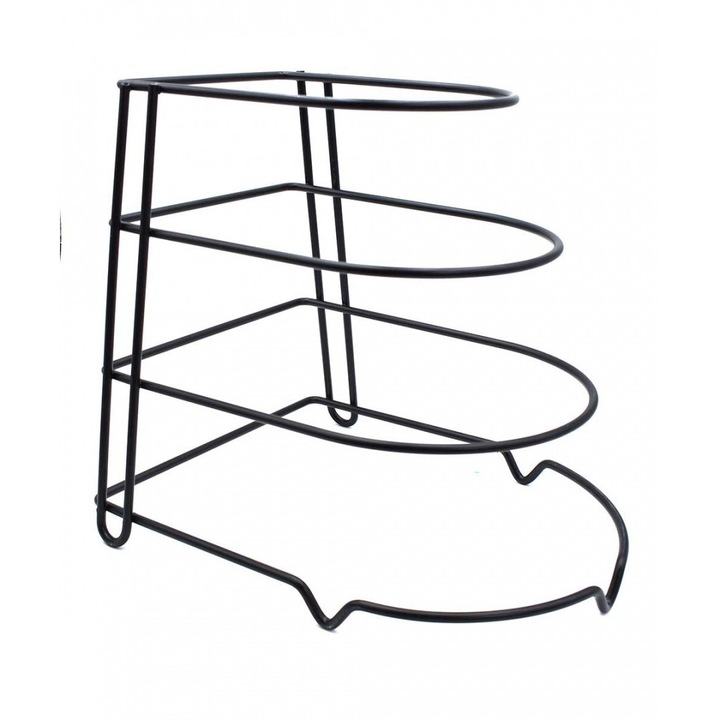 Serpenyő/fedő tartó állvány, barna, fém, fekete